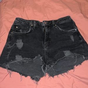 Black Ripped Jean Shorts